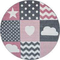 Kinderteppich Rund Herz Grau/Weiß/Pink Kids Ø 120 cm - Pink/Weiß, Trend, Textil (120cm)