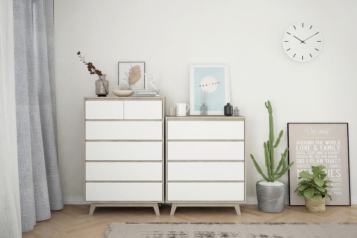 Kommode Weiß, Naturfarben B: 80cm - Naturfarben/Weiß, Design, Holzwerkstoff (80/118/40cm) - Livetastic