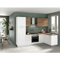 Eckküche Dafne mit Kühlschrank 270x165 cm Weiß/Nussbaum - Eichefarben/Magnolie, LIFESTYLE, Holzwerkstoff (270/165cm) - MID.YOU