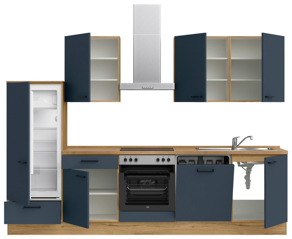 Küchenleerblock Easytouch Low-Line, L10 Links - Blau/Eichefarben, MODERN, Holzwerkstoff (300cm) - Nobilia