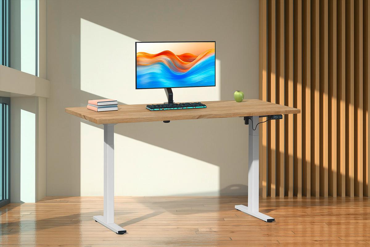 Schreibtisch E-Lona Weiß/Eiche Dekor B: 110 cm - Silberfarben/Weiß, Design, Holzwerkstoff/Metall (110/71/80cm) - MID.YOU