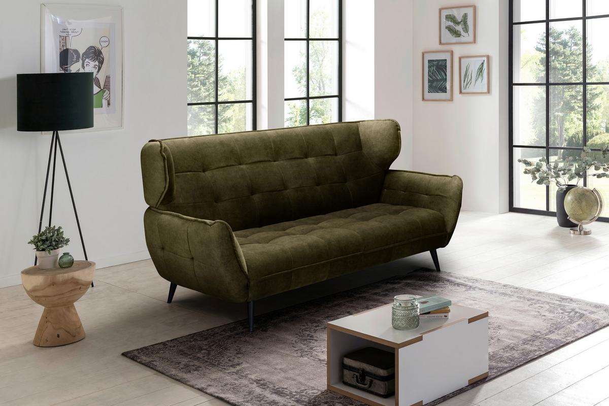 Třímístná pohovka Ariana Ariana, zelená - černá/olivově zelená, Moderní, kov/textil (221/105/98cm)
