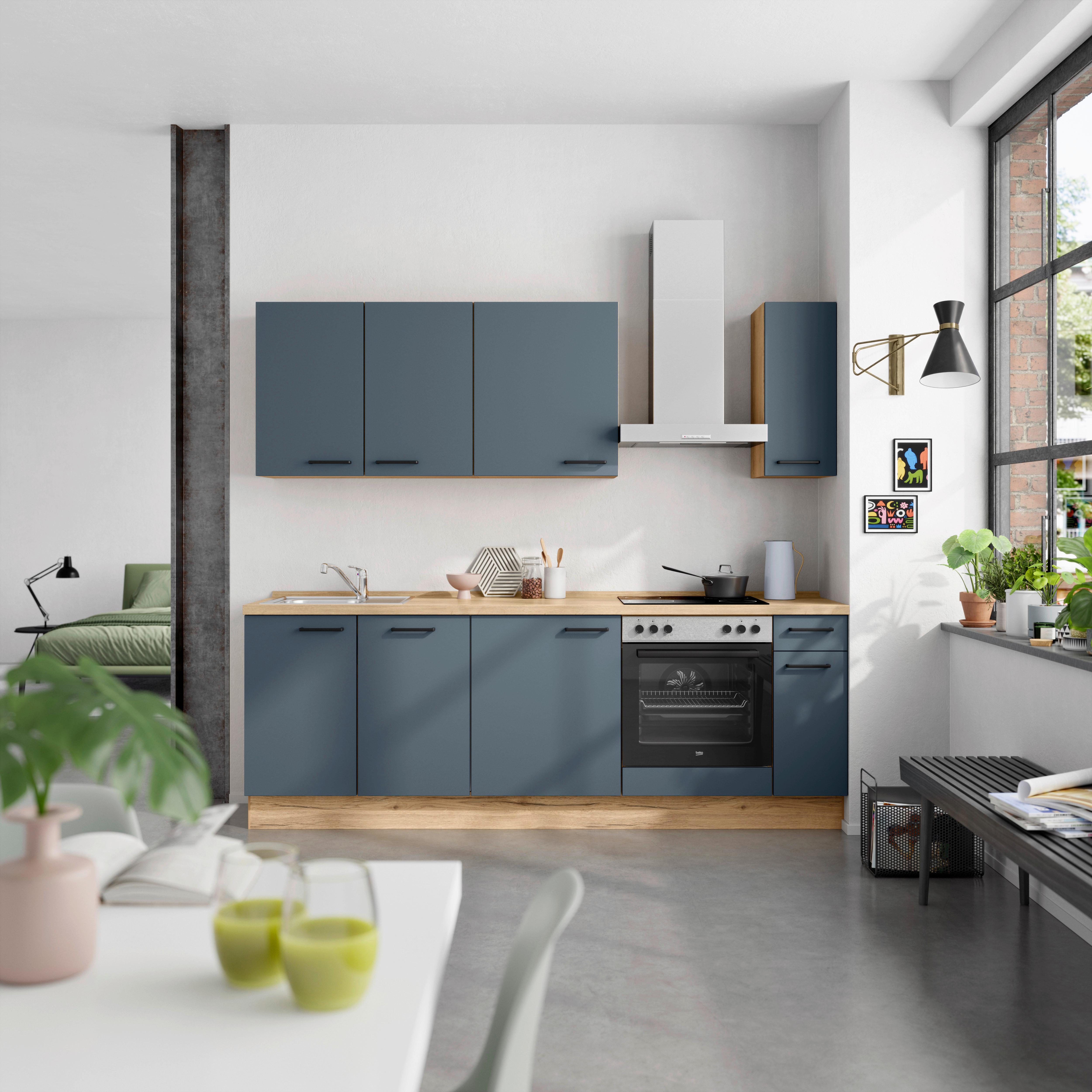 Küchenleerblock Easytouch Low-Line, L9 Rechts - Blau/Eichefarben, MODERN, Holzwerkstoff (240cm) - Nobilia