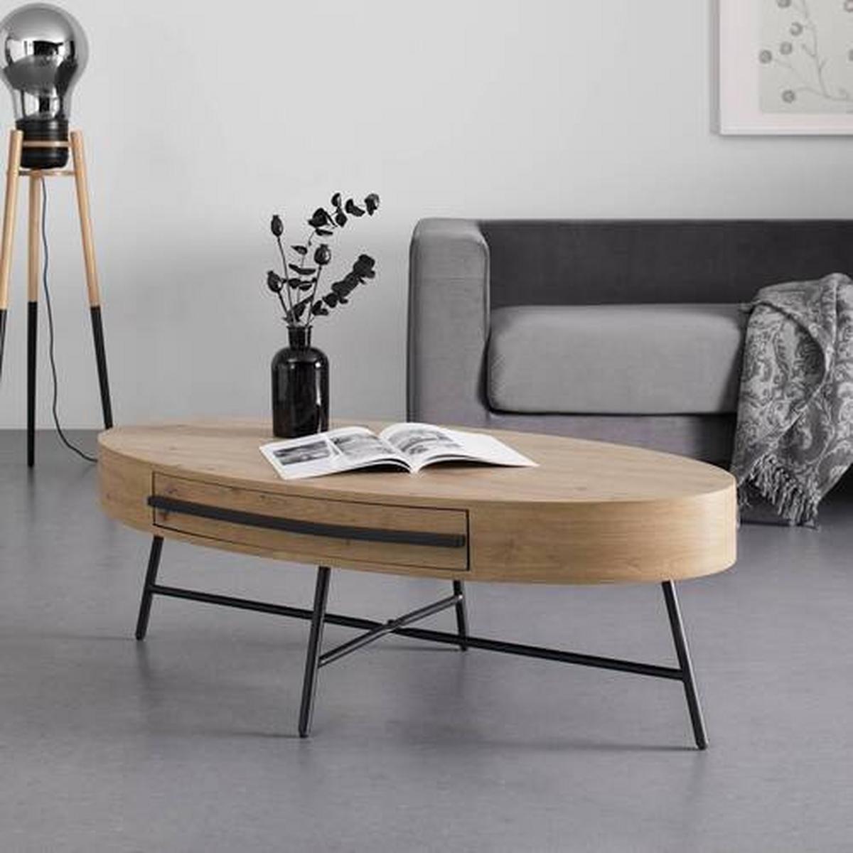 Konferenční stolek EMILIA - černá/barvy dubu, Moderní, kov (120/60/40cm) - Bessagi Home