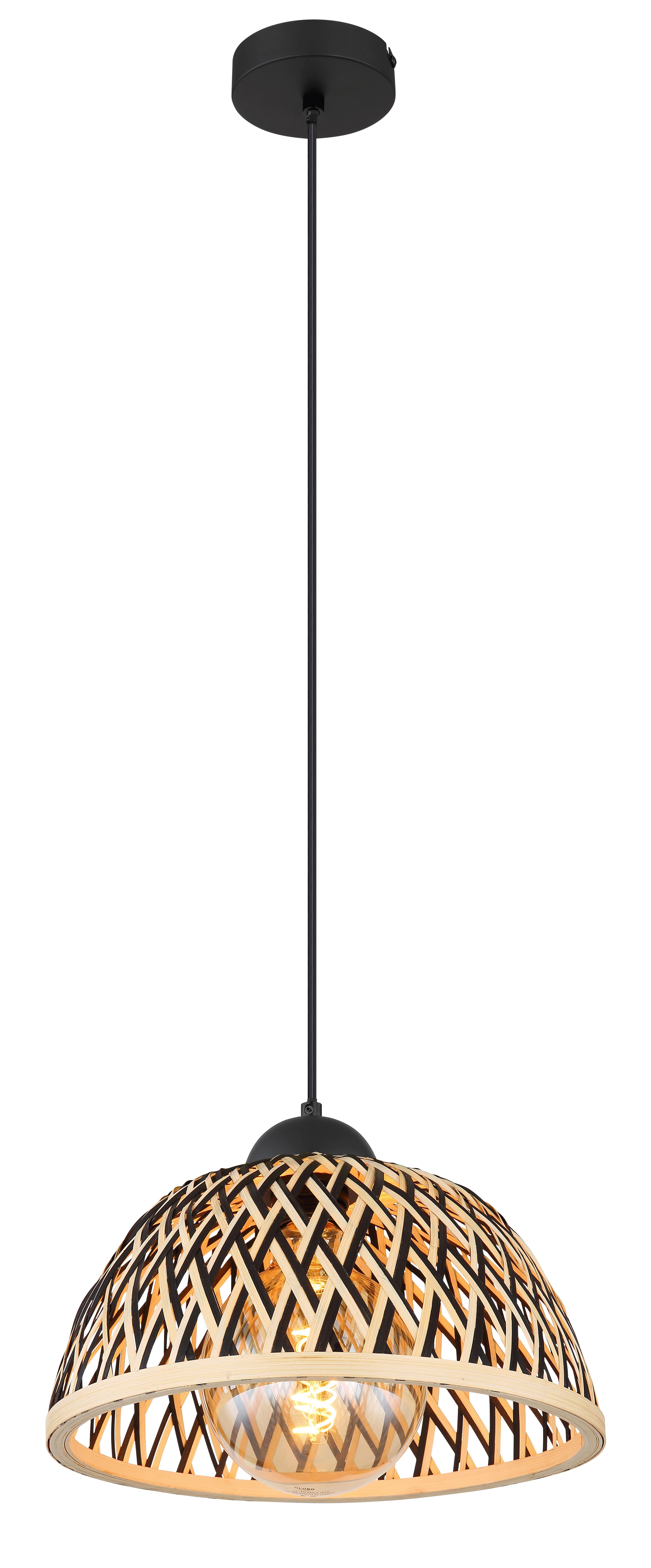 Hängeleuchte 15767h Colly - Schwarz/Naturfarben, Basics, Holz/Metall (30/120cm) - Globo