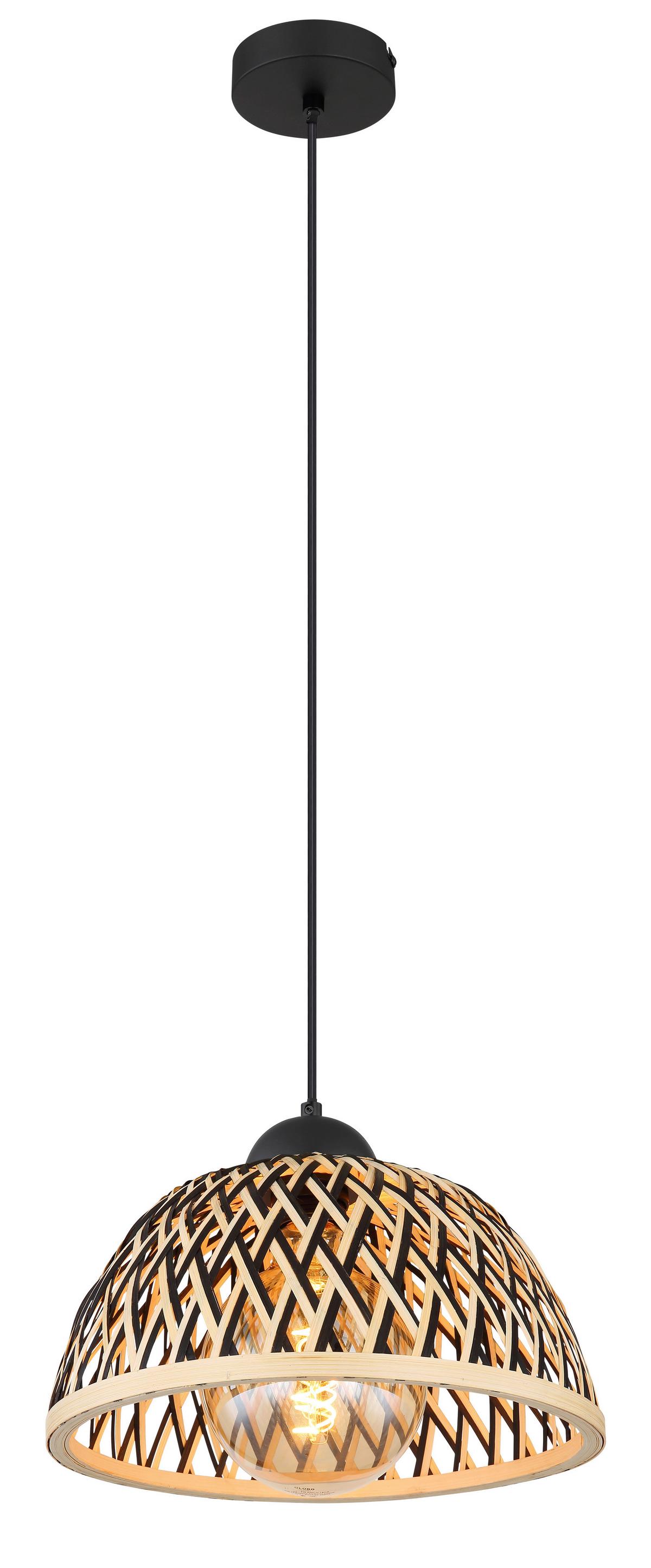 Hängeleuchte 15767h Colly - Schwarz/Naturfarben, Basics, Holz/Metall (30/120cm) - Globo