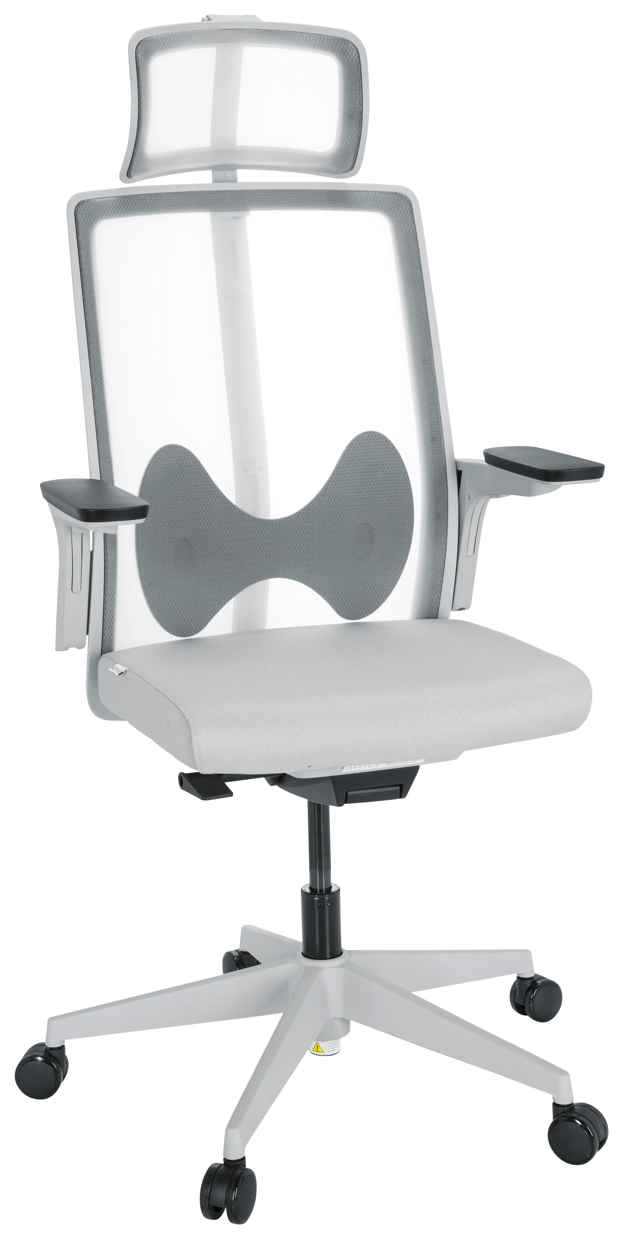 Drehstuhl Arceo W - Weiß/Grau, Basics, Kunststoff/Textil (66/123-139/66cm) - MID.YOU