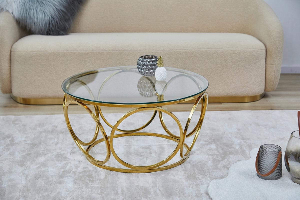 Couchtisch Goldfarben D: 80 Cm - Klar/Goldfarben, Design, Glas/Metall (80/80/40cm) - Livetastic