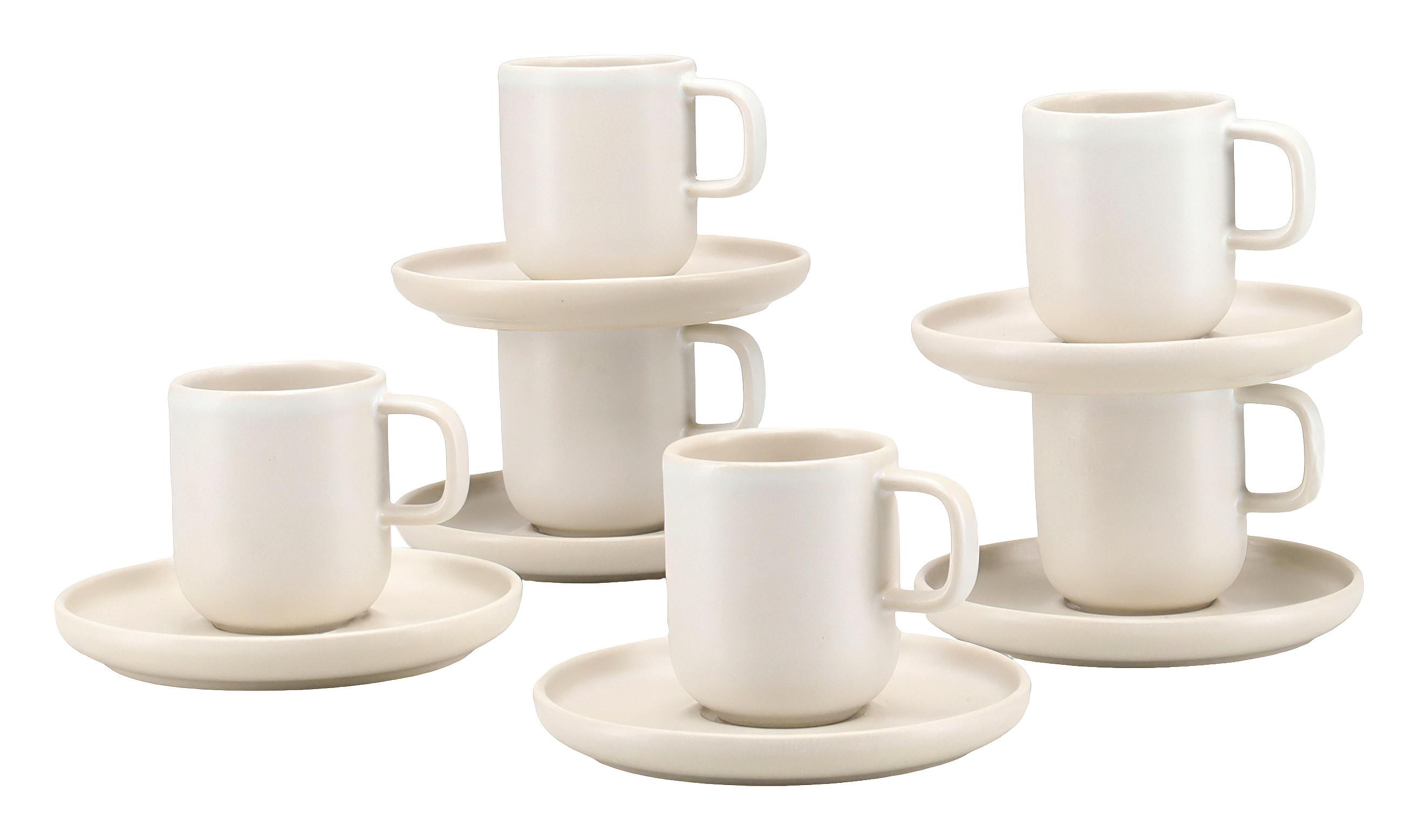 Tassenset 12tlg. Steinzeug, weiß - bílá, Basics, keramika (80ml) - Creatable