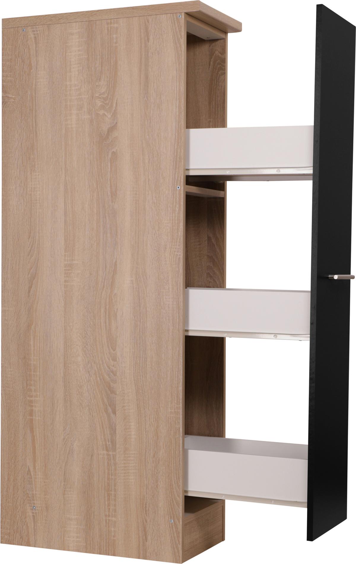 Apothekerschrank Merle Schwarz, Eiche Dekor B: 30cm - Eichefarben/Schwarz, Basics, Holzwerkstoff (30/144,8/60cm) - Respekta