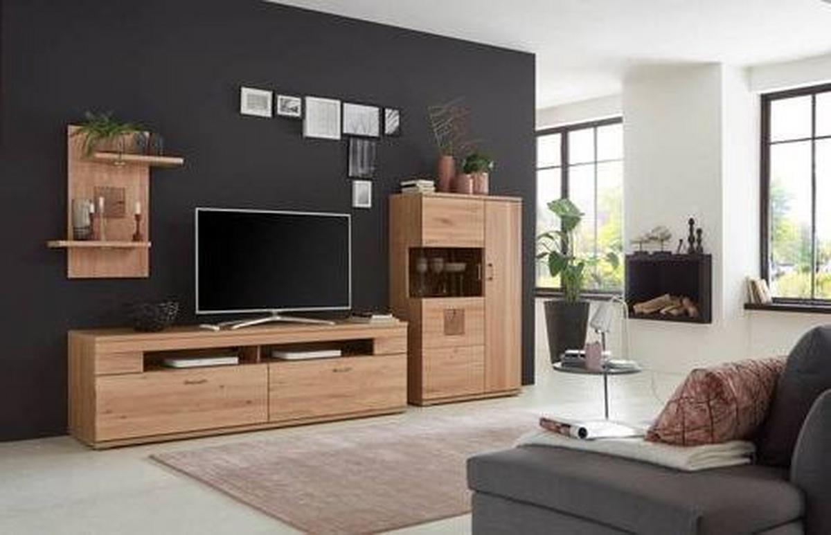 Wohnwand Kansas - Alteiche/Silberfarben, KONVENTIONELL, Glas/Holz (317,1/171/50,2cm) - Livetastic
