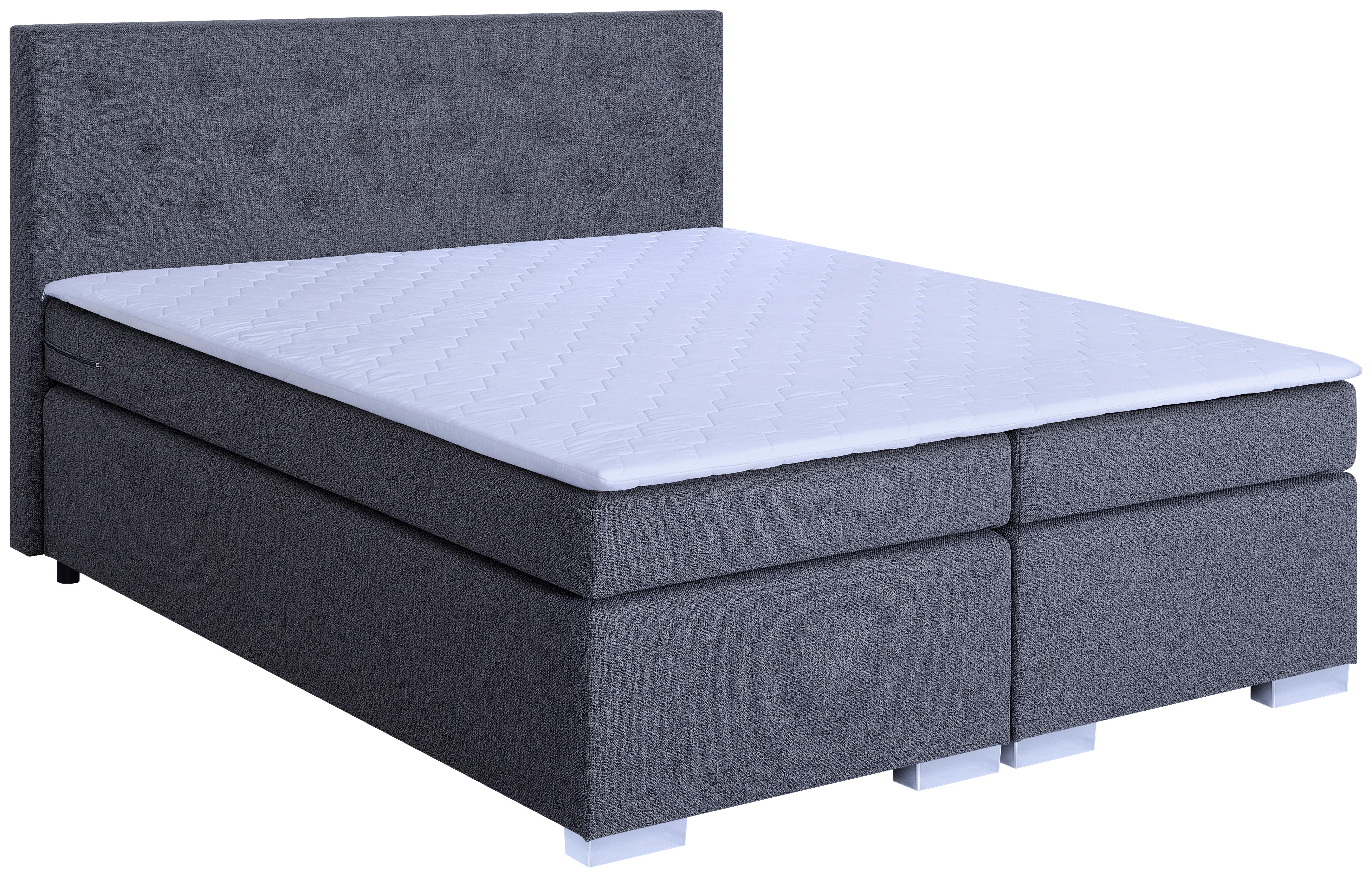 Boxspringbett Mit Topper 180x200 Korfu - Chromfarben/Dunkelgrau, MODERN, Holzwerkstoff/Textil (180/200cm) - MID.YOU