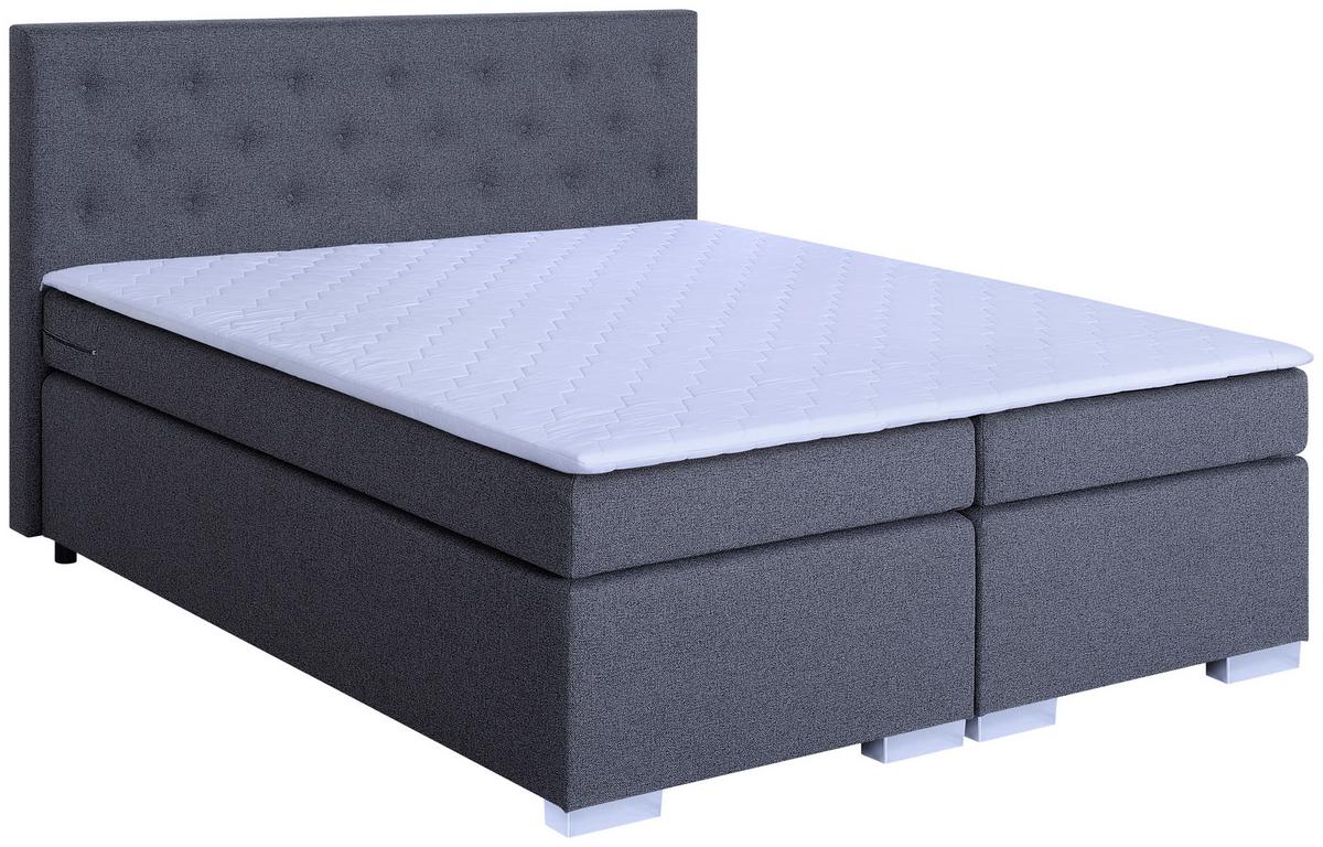 Boxspringbett Mit Topper 180x200 Korfu - Chromfarben/Dunkelgrau, MODERN, Holzwerkstoff/Textil (180/200cm) - MID.YOU