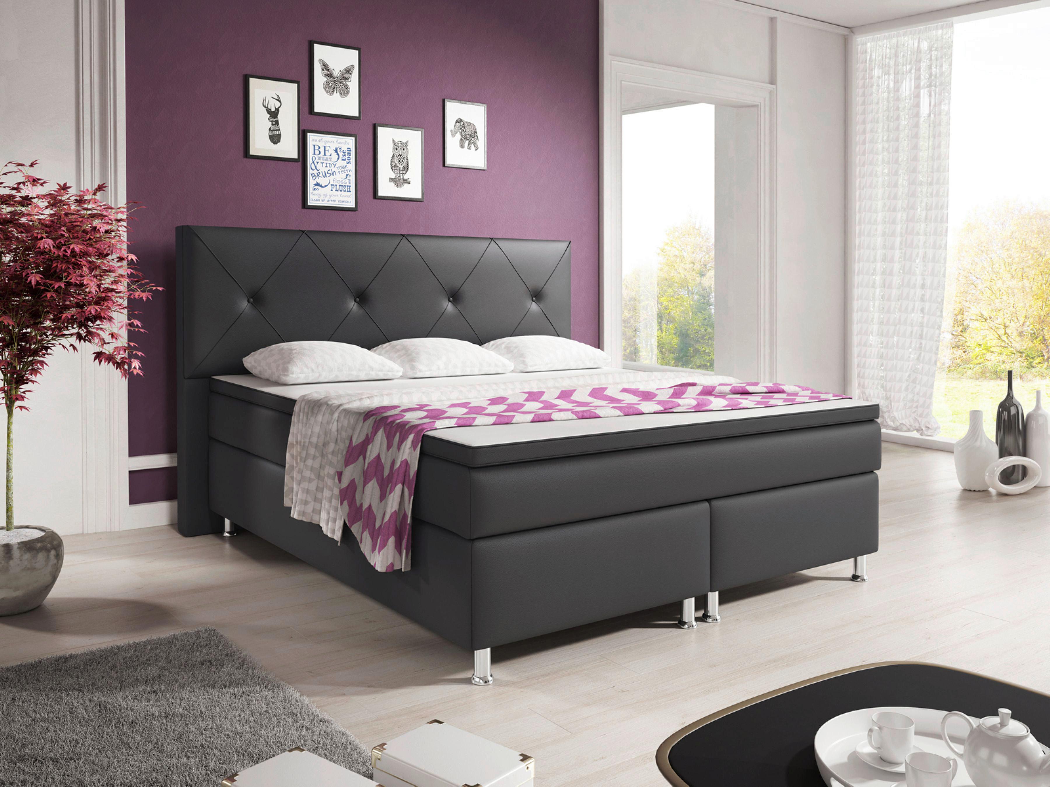 Boxspringbett Mit Topper 180x200 Cm Oxfrod - Anthrazit/Silberfarben, KONVENTIONELL, Leder/Textil (200/125/210cm) - MID.YOU