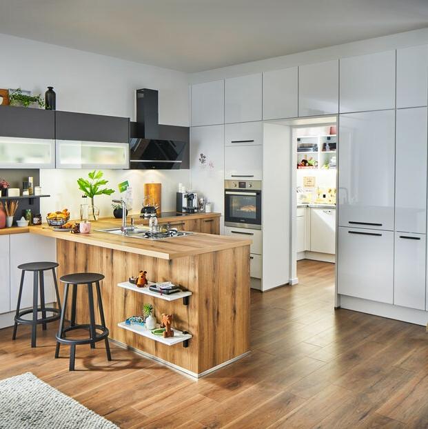 Einbauküche Pn 20 Frei Planbar Modernes Design - Eichefarben/Anthrazit, Holzwerkstoff - Pino