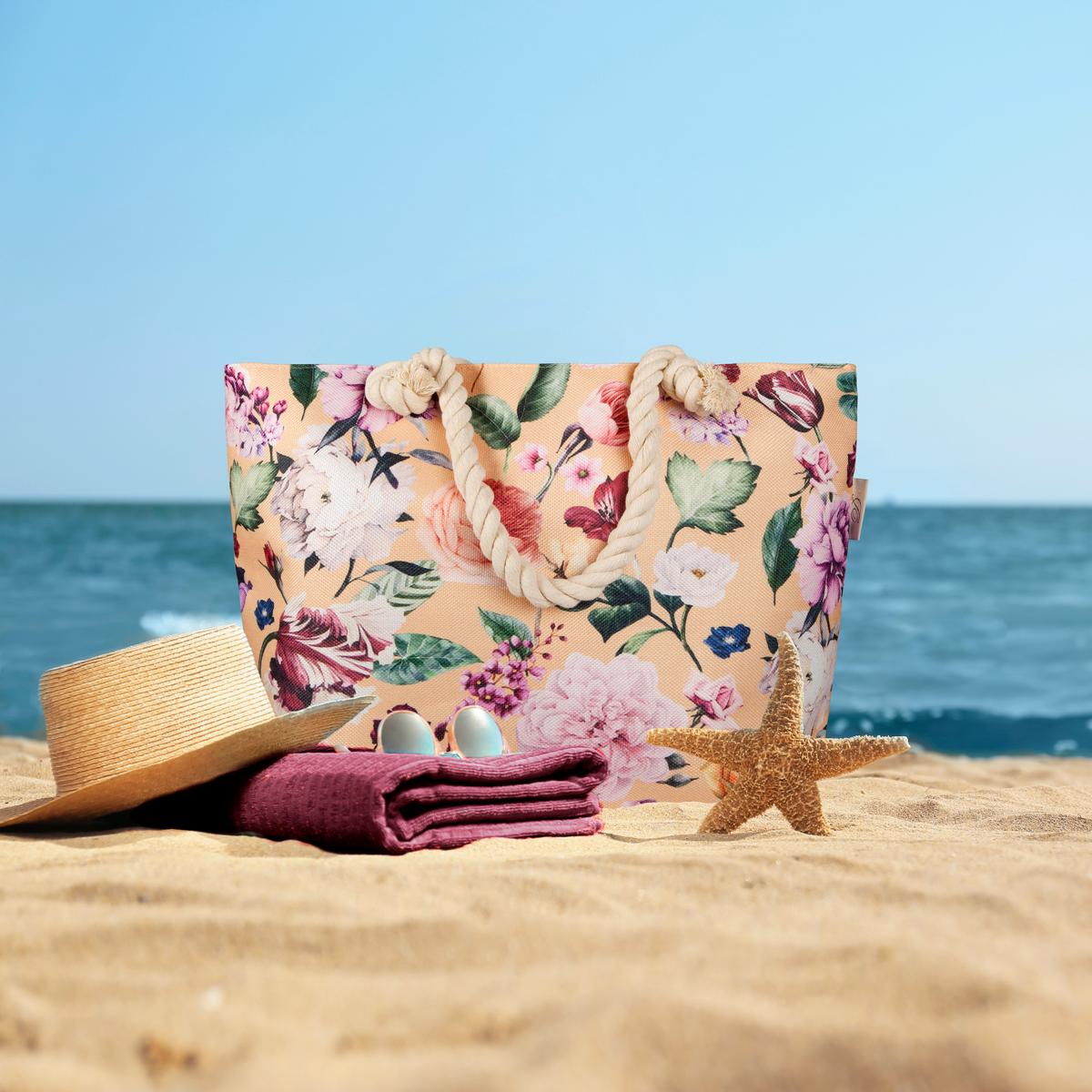 Strandtasche Fiori Gelb Goldfarben 43x60 Cm - Gelb/Goldfarben, KONVENTIONELL, Textil (43/60cm)