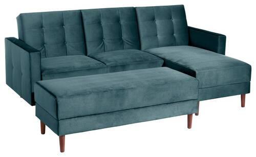 Ecksofa Mit Schlaffunktion Easy Relax Blau Samt - Blau/Eschefarben, Design, Textil (223/152cm) - Max Winzer