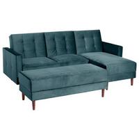 Ecksofa Mit Schlaffunktion Easy Relax Blau Samt - Blau/Eschefarben, Design, Textil (223/152cm) - Max Winzer
