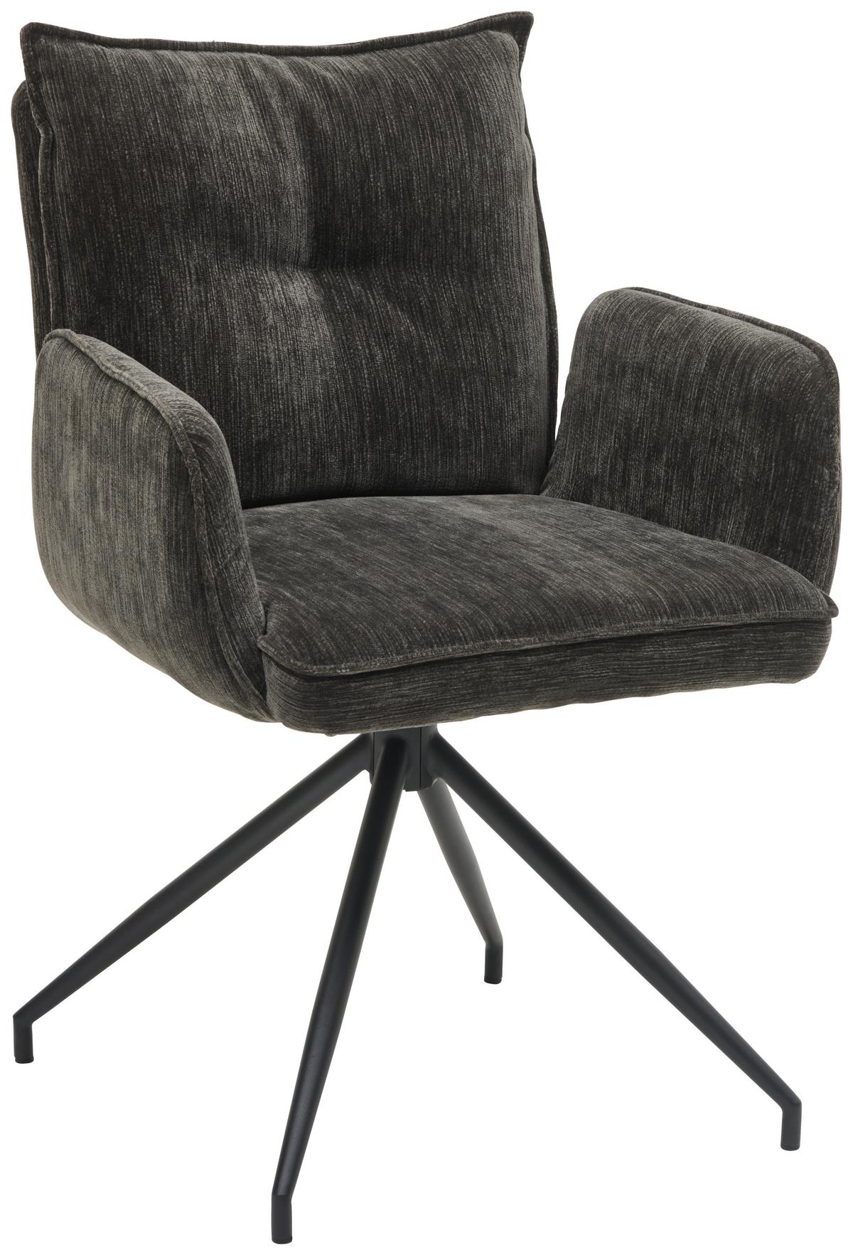 Armlehnstuhl Milena Webstoff Dunkelgrau, B: 58,5cm - Dunkelgrau/Schwarz, KONVENTIONELL, Textil/Metall (58,5/86/66cm) - MID.YOU