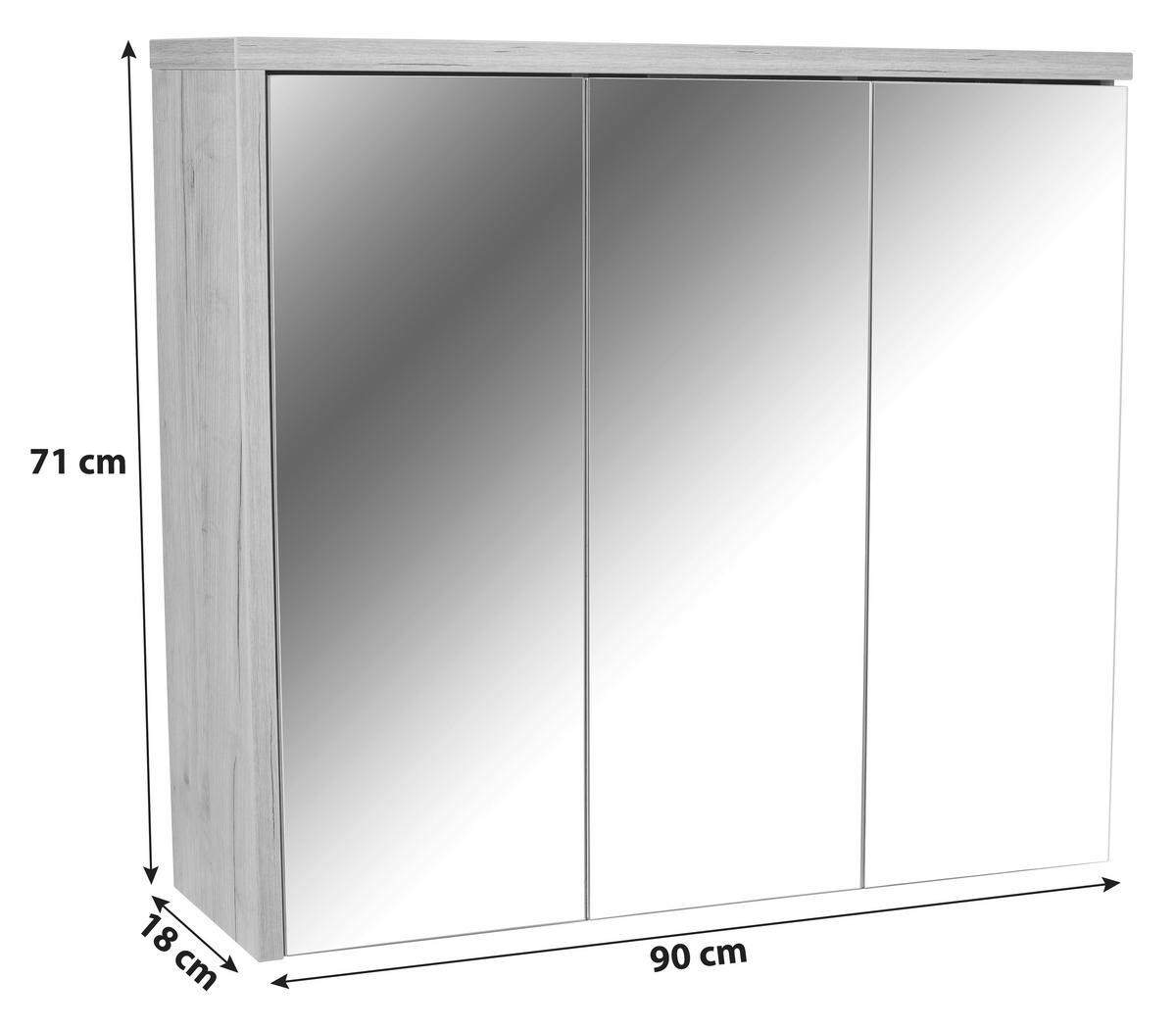 Spiegelschrank Opus Mit Led 3-Türig BxHxT: 90x71x18 - Eichefarben, MODERN, Holzwerkstoff (90/71/18cm)