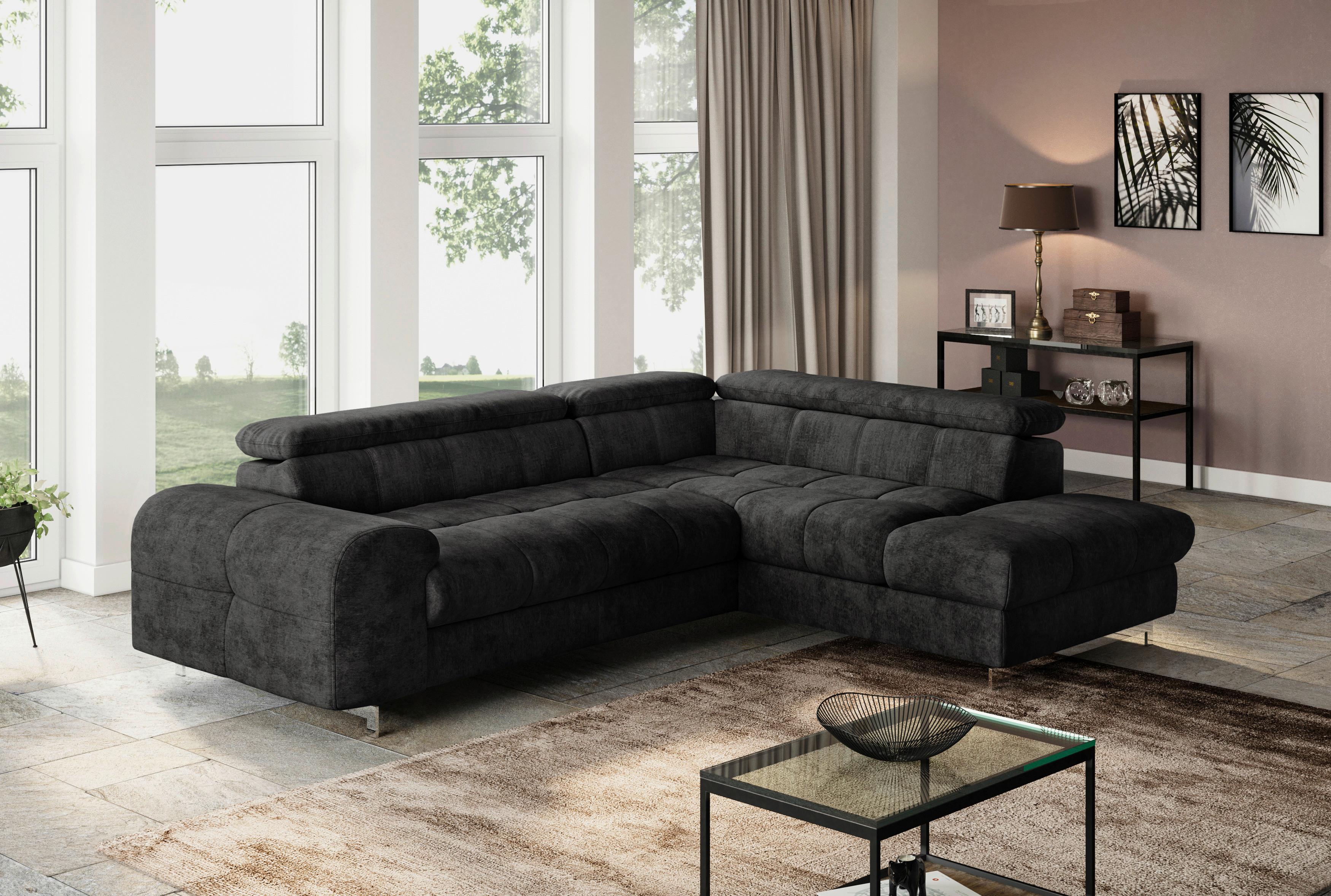 Ecksofa Mit Schlaffunktion Cloud + Schwarz - Chromfarben/Schwarz, KONVENTIONELL, Textil (257/206cm) - Livetastic