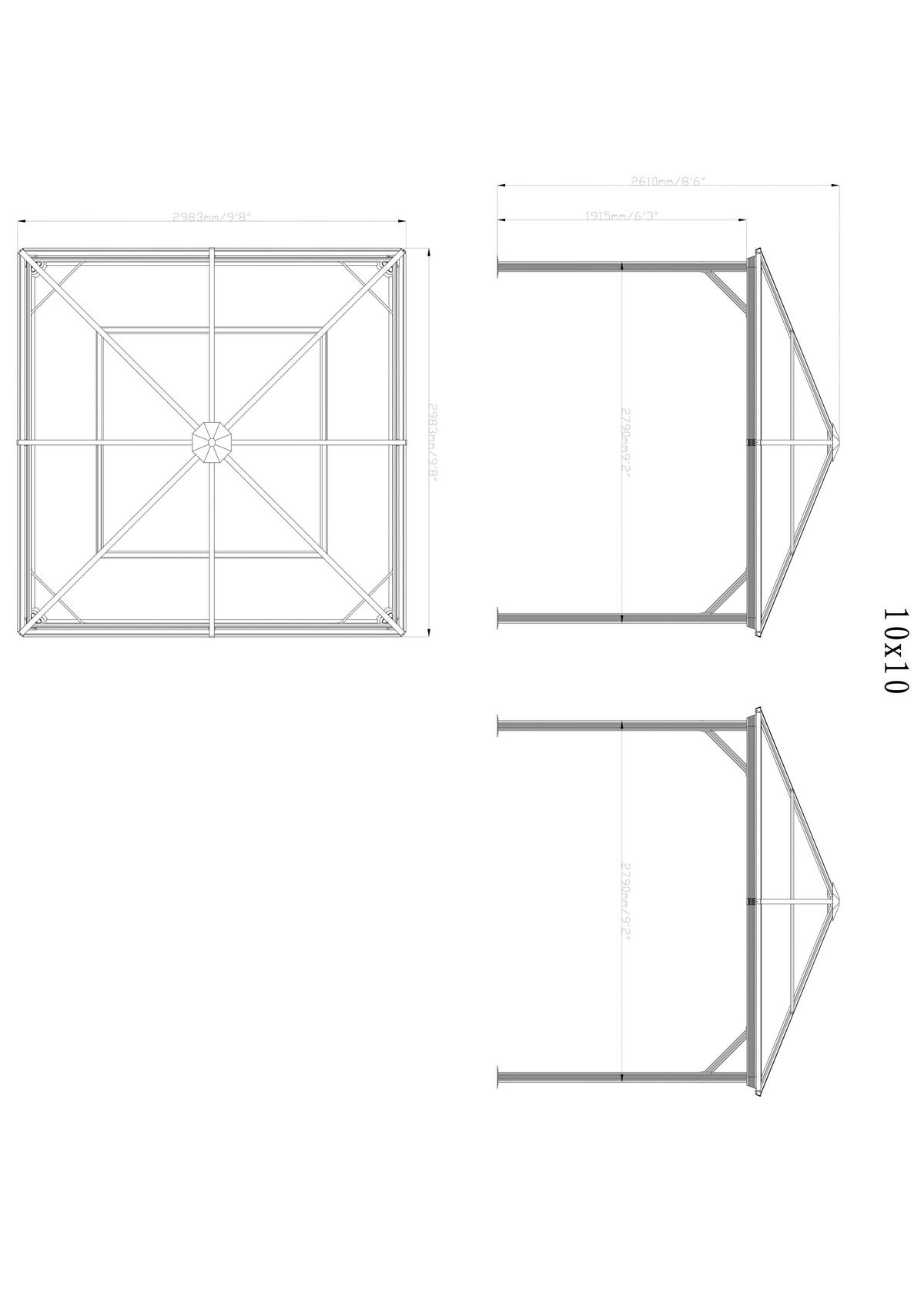 Pavillon Verona 298x298 cm wetterfest Gartenpavvilon - Anthrazit, Basics, Kunststoff/Metall (298/261/298cm)