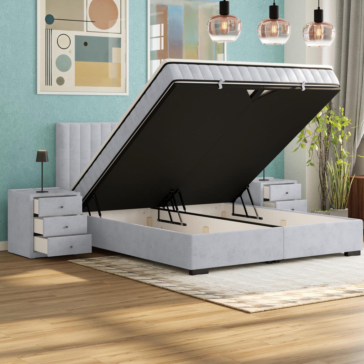 Boxbett Maya inkl. Bettkasten Grau 180x220 cm - Schwarz/Grau, MODERN, Holz/Holzwerkstoff (180/220cm)