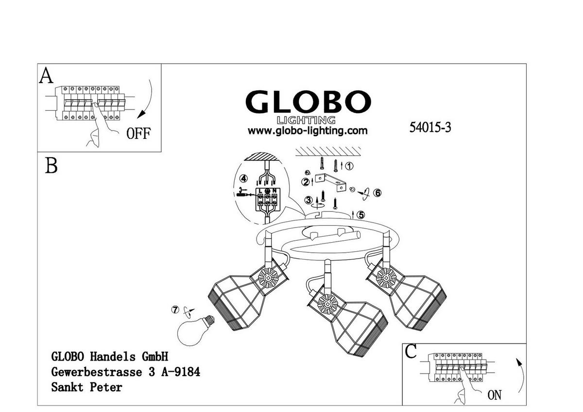 Strahler Bana 3-Flammig L: 25 cm - Weiß, Basics, Metall (25/20cm) - Globo