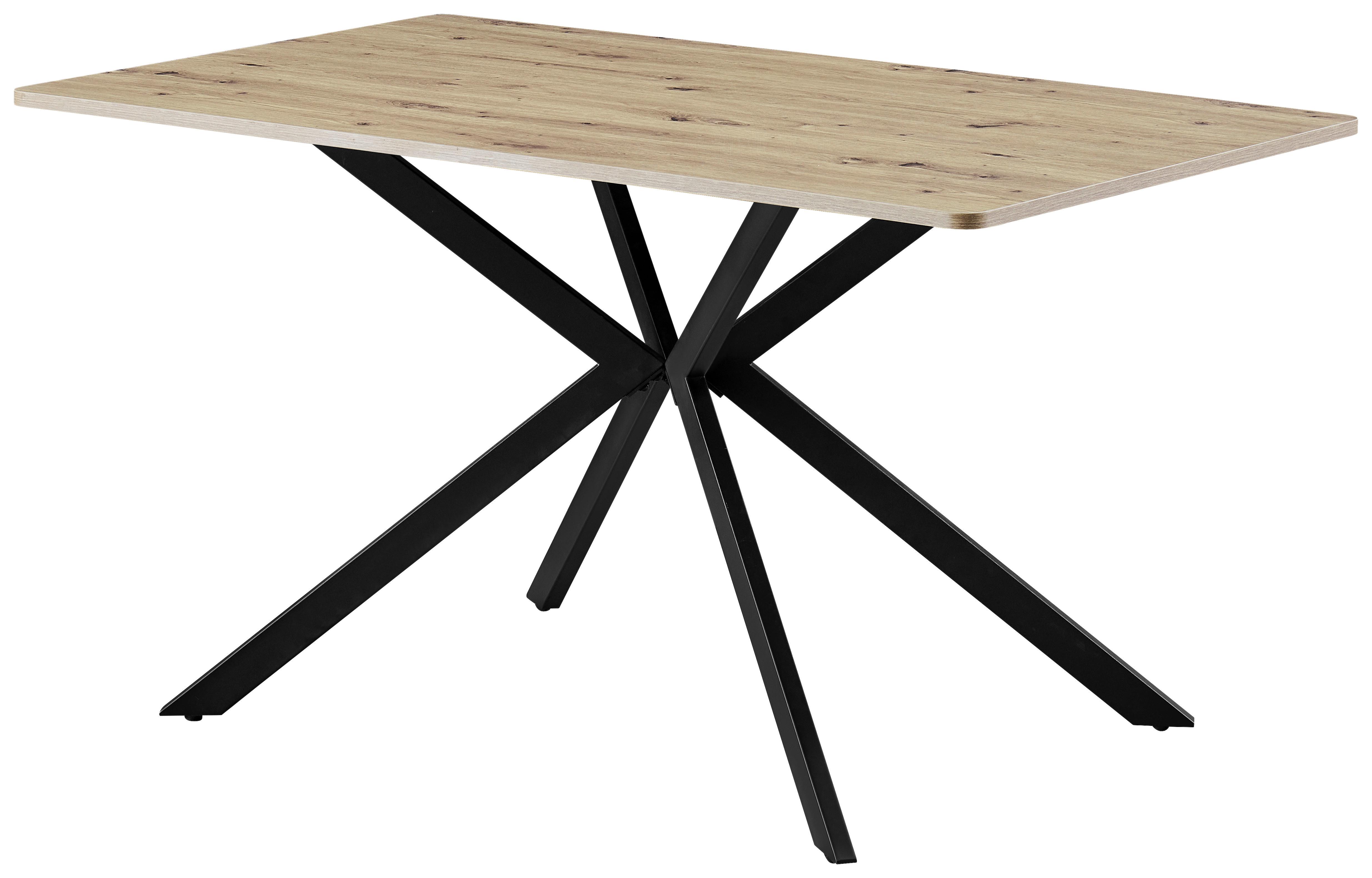 Esstisch Nils 140 Eiche Artisan Dekor, B: 140cm - Eichefarben/Schwarz, Trend, Holzwerkstoff/Metall (140/80/76cm)