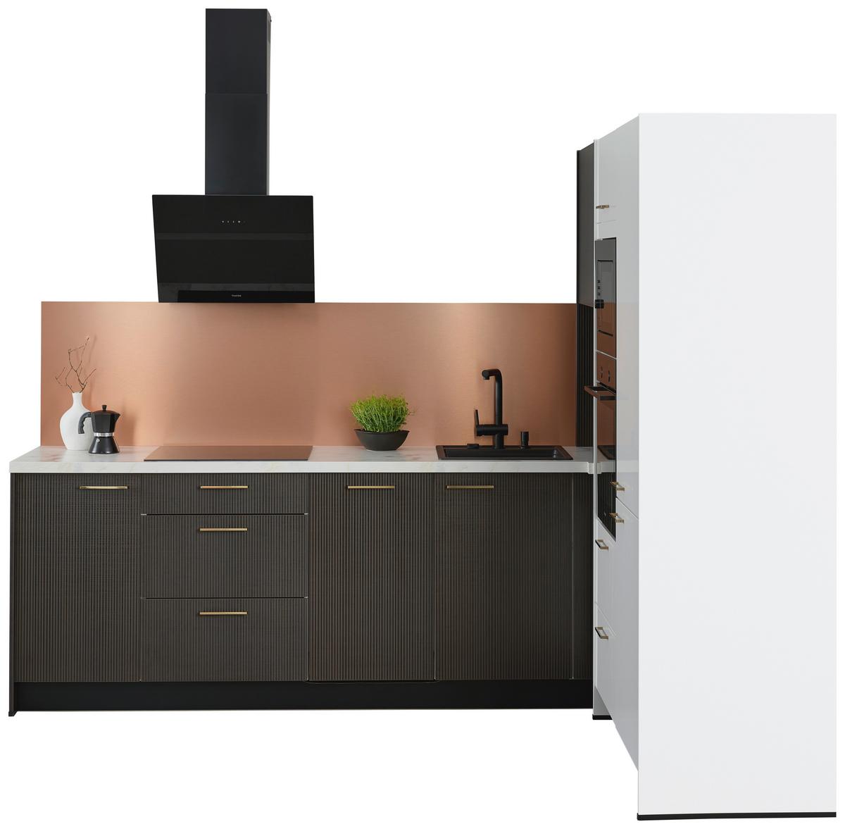 Eckküche Star/stripe - Weiß Hochglanz/Dunkelbraun, Design, Holzwerkstoff (266,6/188,3cm) - Express-Kuechen