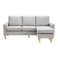 Šedá pohovka Noemie - světle šedá/přírodní barvy, Moderní, dřevo/textil (198/86/78-135cm) - Bessagi Home