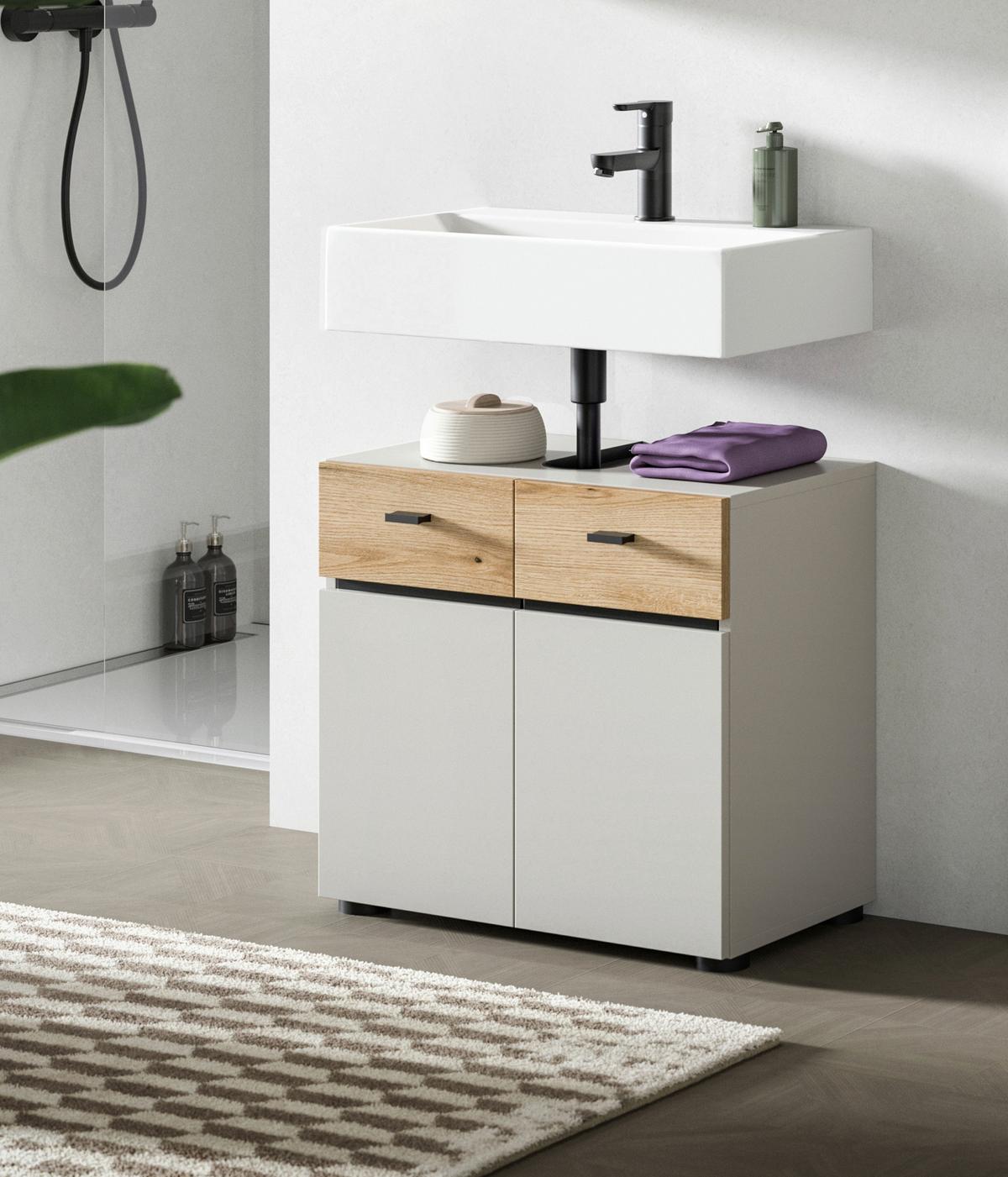 Waschbeckenunterschrank Aqua Eichefarben/Kaschmir B: 60cm - Kaschmir/Eichefarben, Trend, Holzwerkstoff (60/56/35cm) - MID.YOU