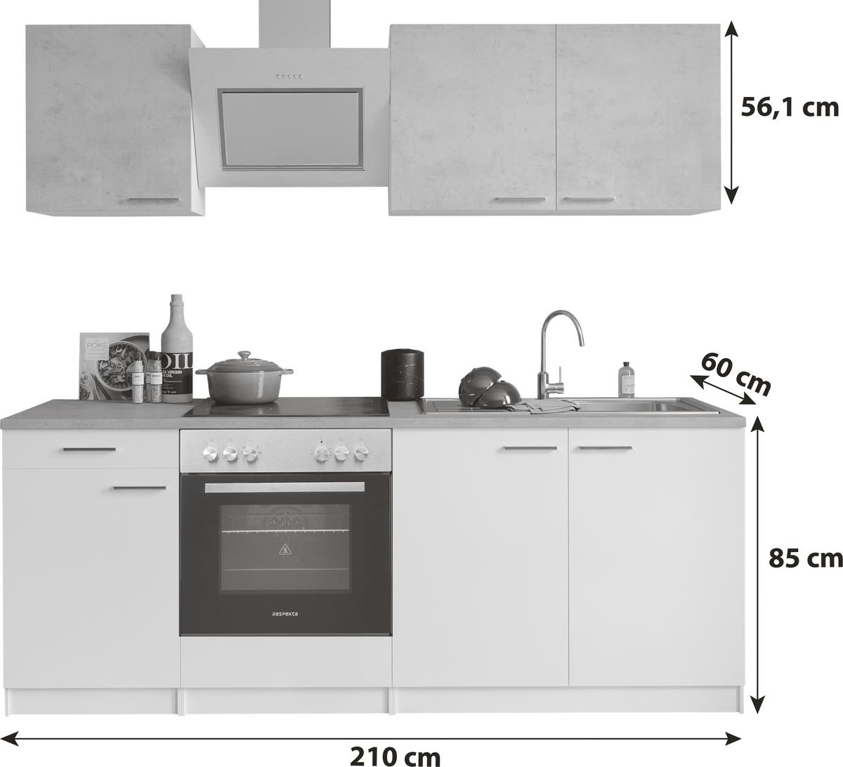 KÜCHENBLOCK MALIA KÜCHENBLOCK 210 CM - Graphitfarben/Weiß, Basics, Holzwerkstoff (210cm) - Respekta