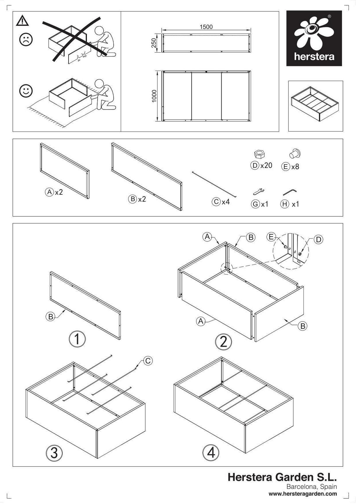Hochbeet Pflanzkasten 150x100x25 - Anthrazit, Basics, Metall (100/25/150cm)