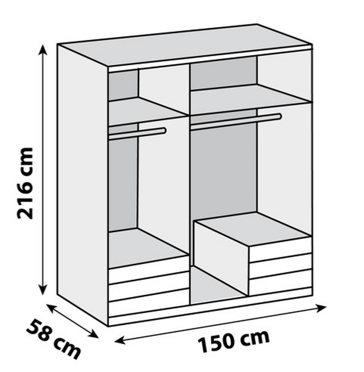 Drehtürenschrank Mit Spiegel + Laden 150cm Level 36a, Weiß - Eichefarben/Silberfarben, MODERN, Glas/Holzwerkstoff (150/216/58cm) - MID.YOU