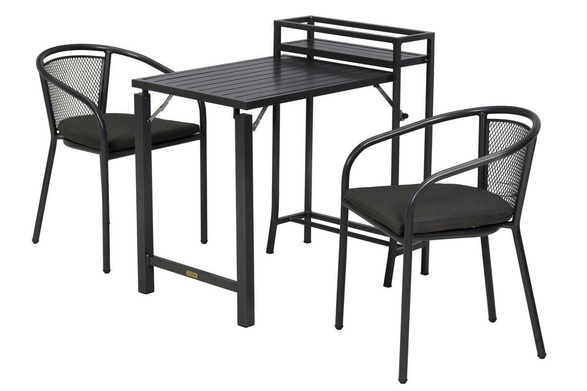 Balkonmöbel Set 3 -Teilig. aus Metall - Graphitfarben/Grau, KONVENTIONELL, Textil/Metall - Gardenson