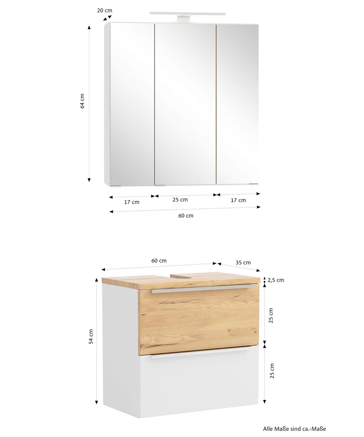 BADEZIMMER Verona Weiß/Wildeiche B: 60cm - Wildeiche/Weiß, Trend, Glas/Holzwerkstoff (60cm) - Held