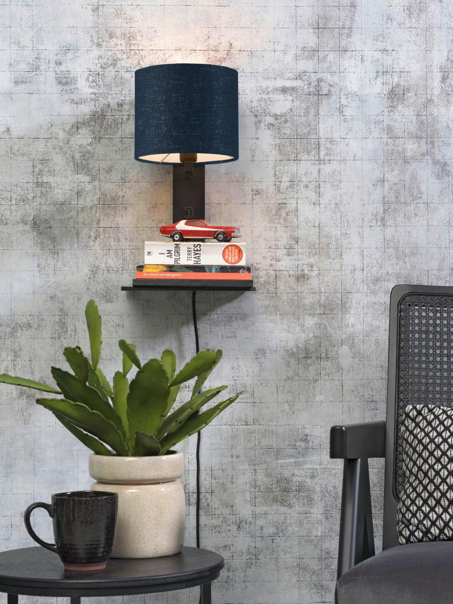 Wandleuchte Andes/W1/B/1815/Bd - Blau/Schwarz, Trend, Holz/Textil (19/24/36cm) - Good & Mojo
