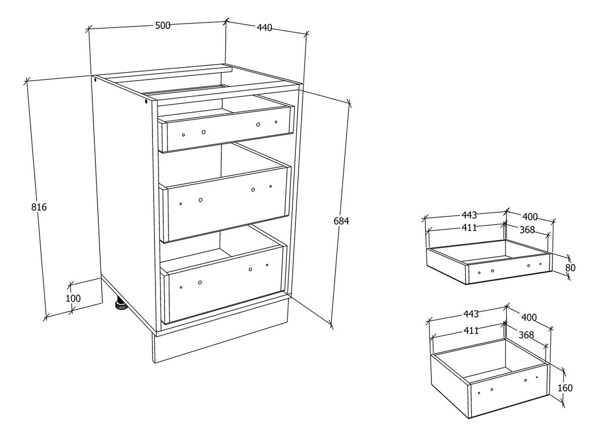 Küchenunterschrank Esilo B: 50 cm Weiß - Anthrazit/Weiß, KONVENTIONELL, Holzwerkstoff (50/82/46cm) - MID.YOU