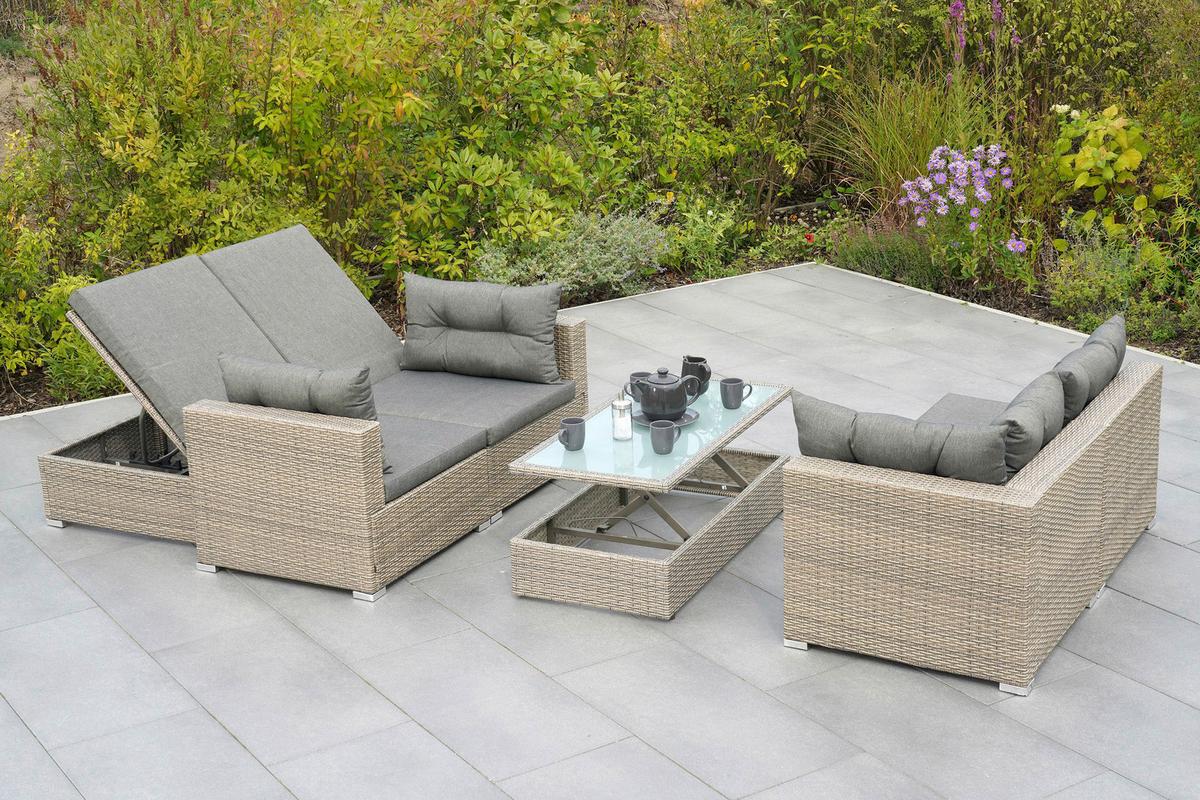 Loungegarnitur 7-Tlg. Vilemanzano aus Kunststoff - Naturfarben/Grau, MODERN, Glas/Kunststoff - Gardenson
