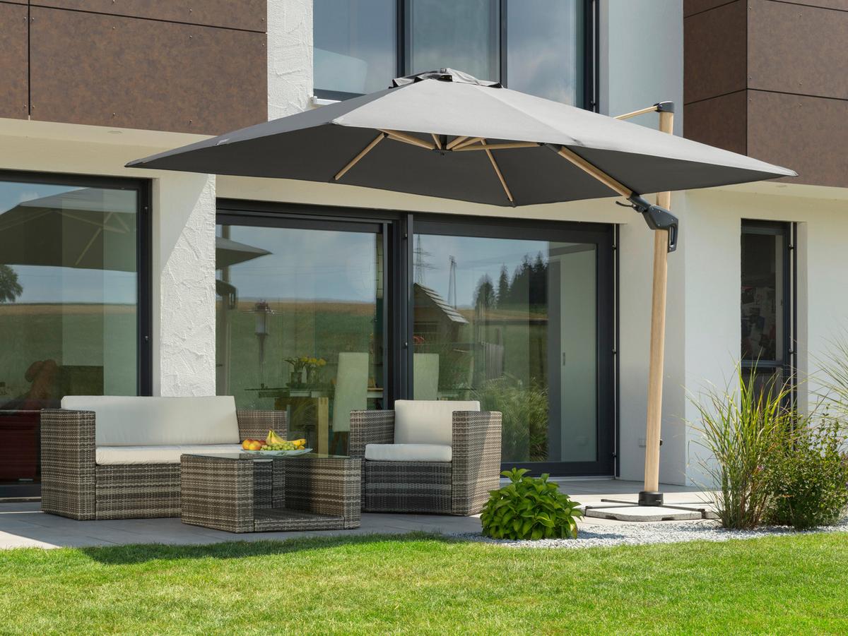 Ampelschirm Rhodos Twist W BxHxT: 358x263x300 cm Anthrazit - Eichefarben/Anthrazit, Basics, Textil/Metall (358/263/300cm) - Schneider