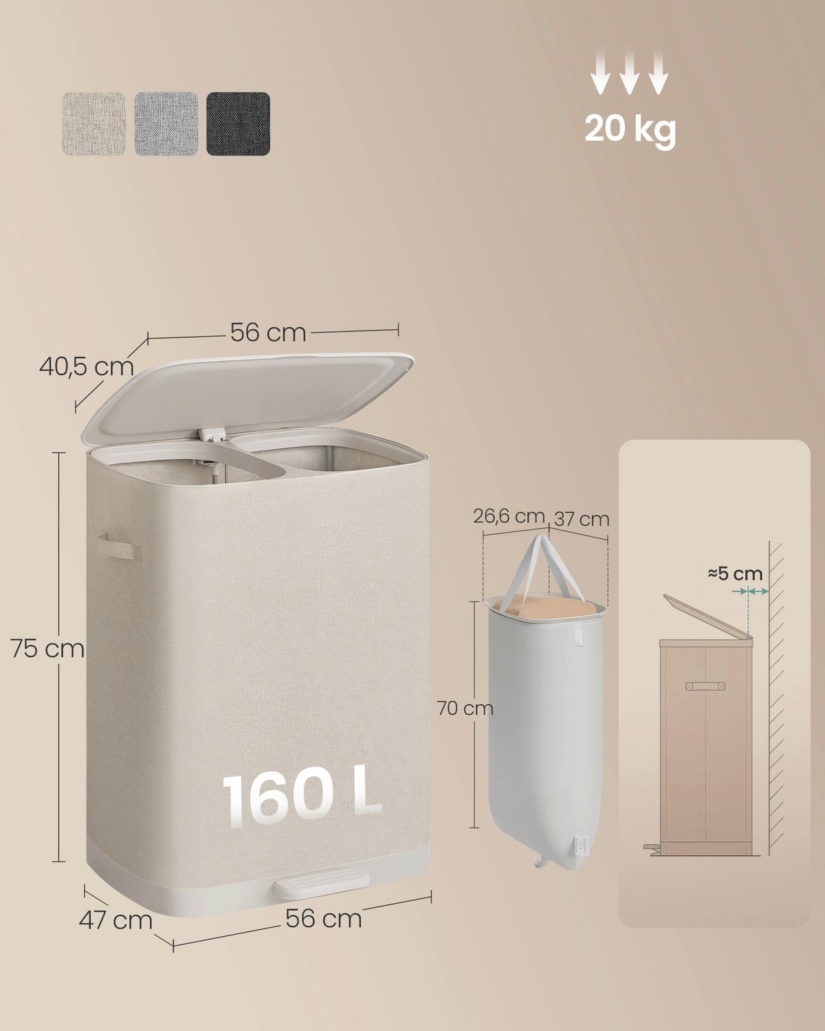 Wäschekorb in Beige Metall/Kunststoff/Textil - Beige, Basics, Kunststoff/Textil (56/75/40,5cm)