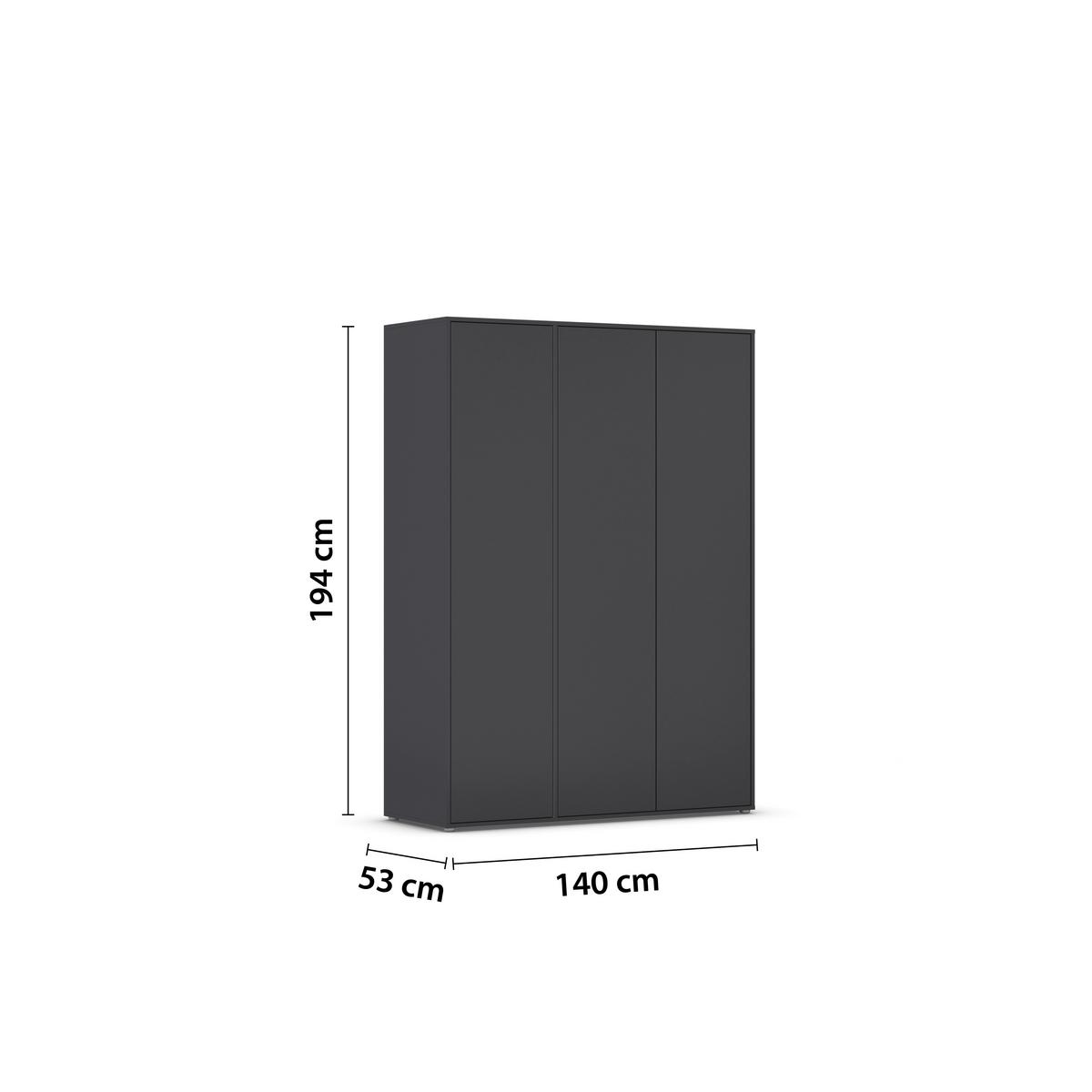 Drehtürenschrank Nabila Grau B: 140 cm - Grau, MODERN, Holzwerkstoff (140/194/53cm) - Rauch Möbel