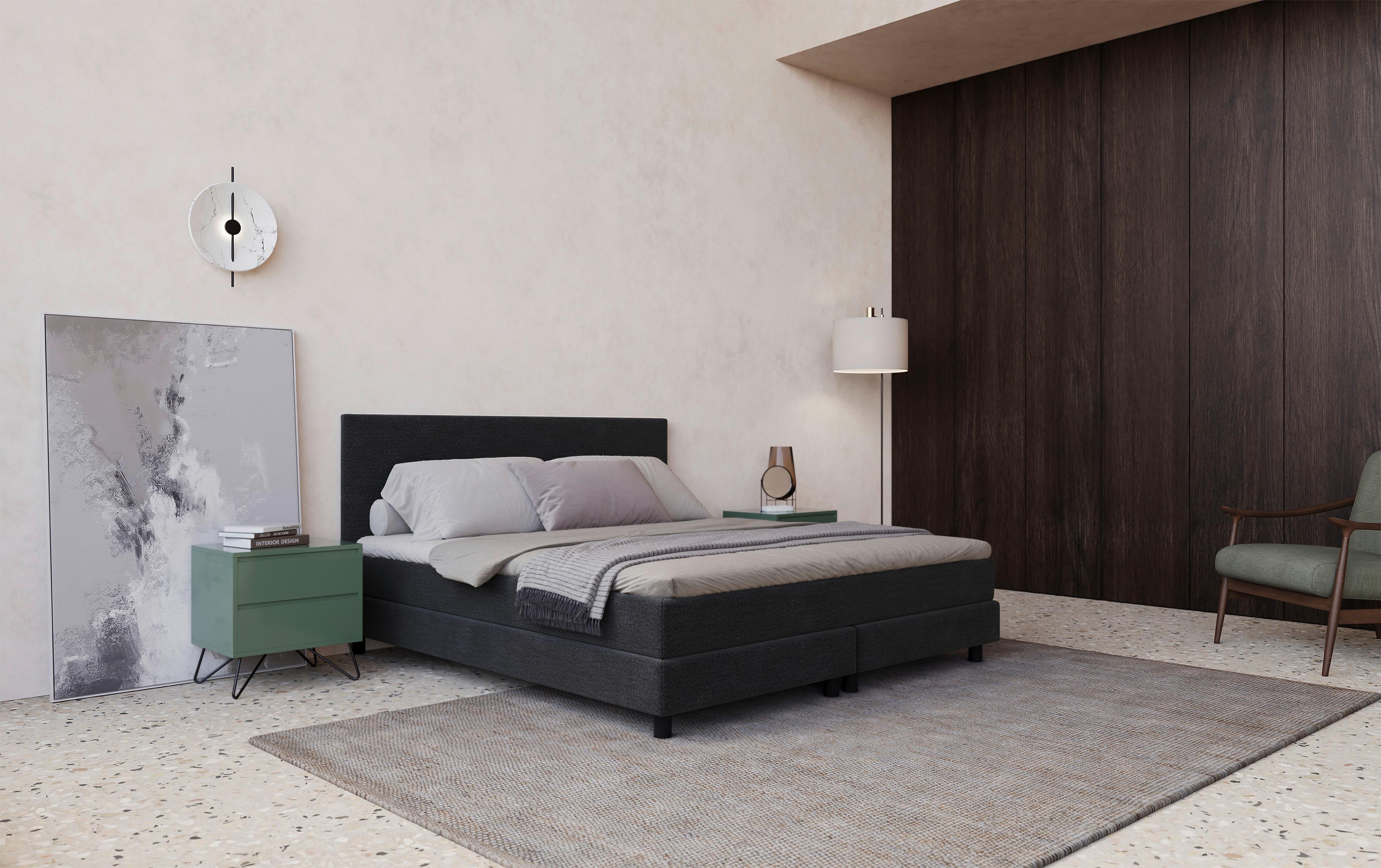 Boxbett mit Topper Andorra 140x200 cm Dunkelblau - Schwarz/Dunkelblau, MODERN, Holz/Holzwerkstoff (140/200cm) - MID.YOU