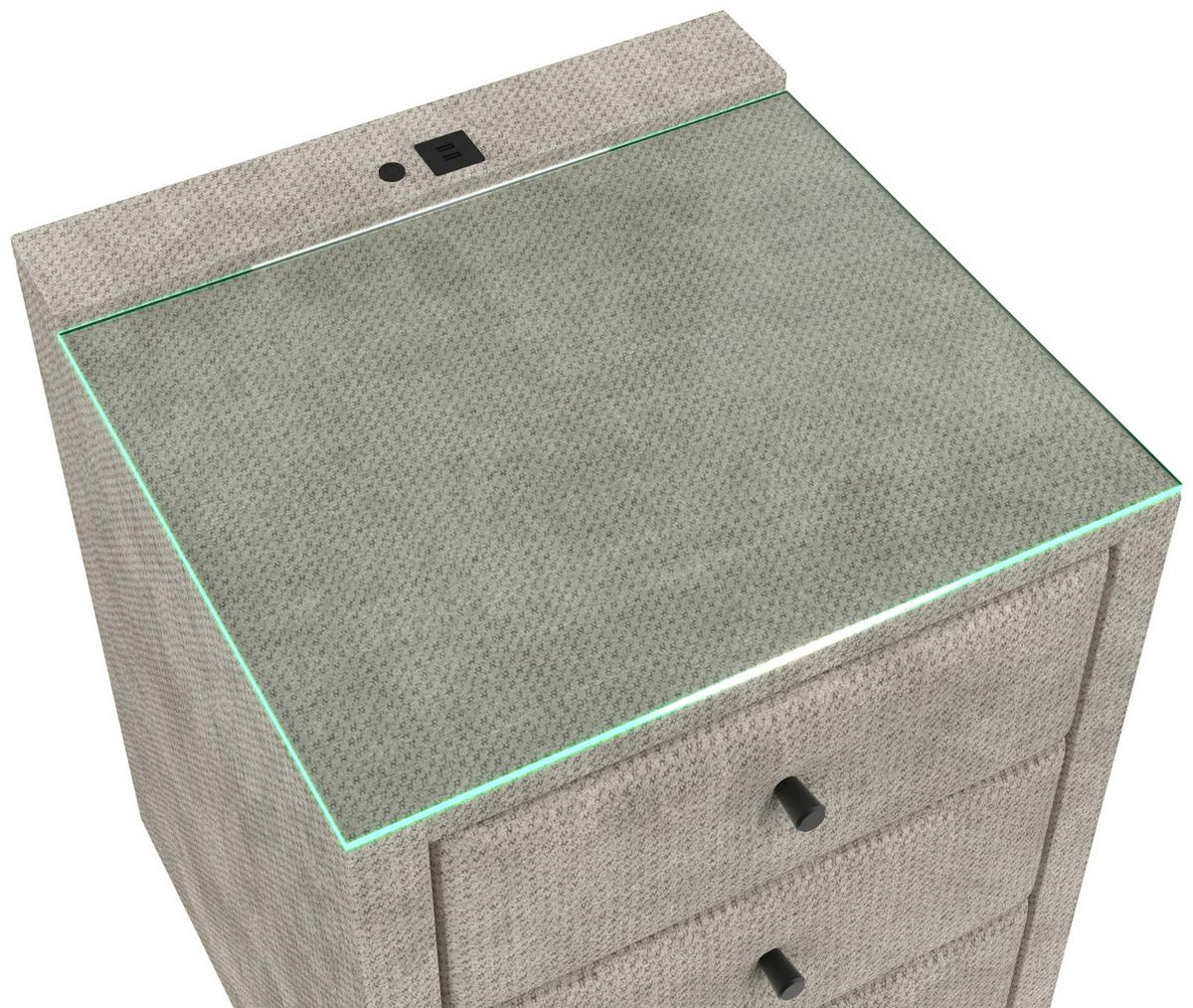 Nachtkästchen Brisbane I inkl. USB Anschluss B: 49,5cm - Creme, Trend, Glas/Holzwerkstoff (49,5/56,5/46cm) - Sembella