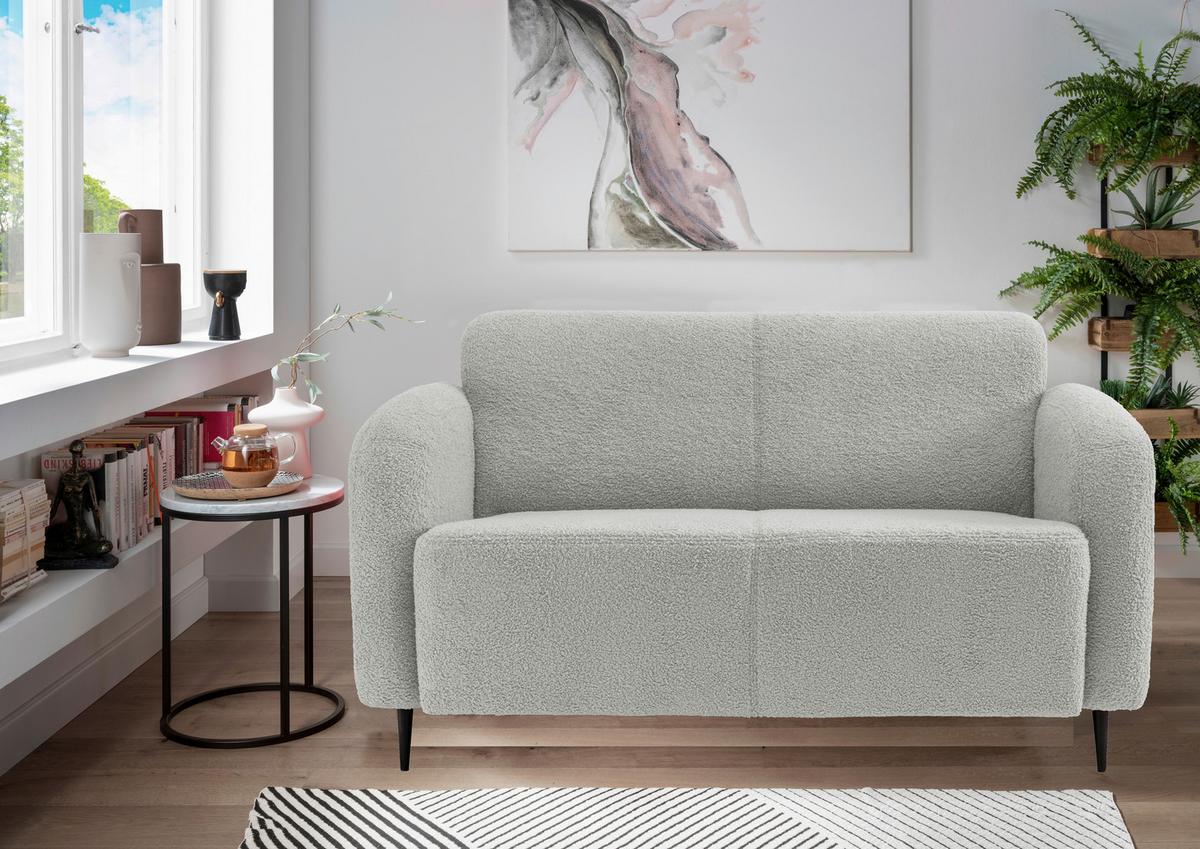 2-Sitzer-Sofa Marone Hellgrau Teddystoff - Hellgrau/Schwarz, MODERN, Textil (140/76/90cm) - Livetastic