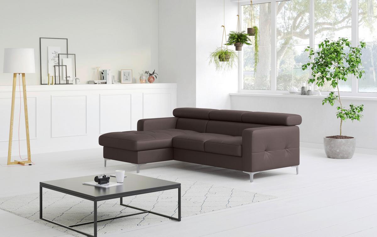 Ecksofa Mit Schlaffunktion Sammy Braun Leder - Chromfarben/Graubraun, Design, Leder (168/227cm) - Livetastic