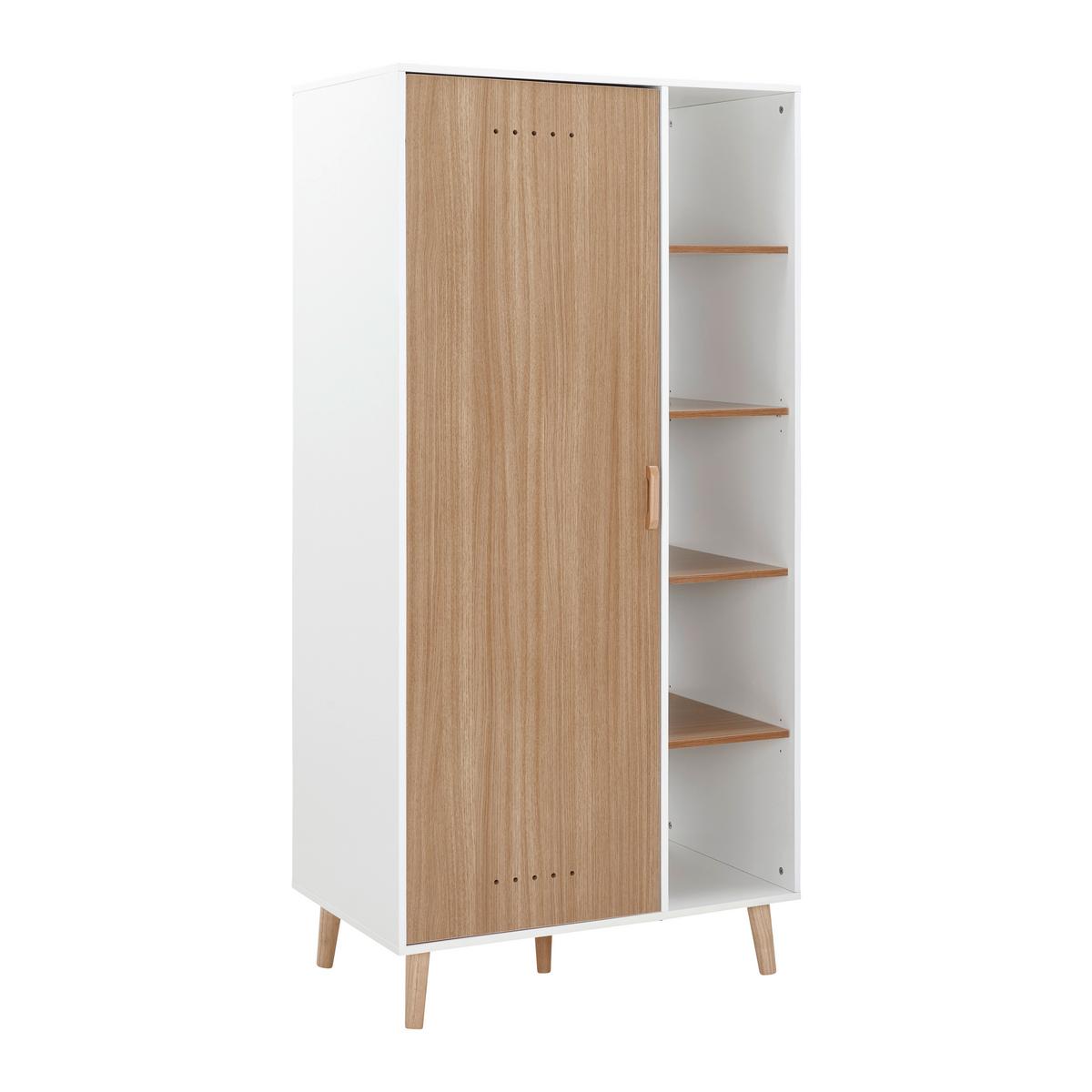 Dětská šatní skříň POPPA bílá - bílá/přírodní barvy, Moderní, dřevo/kompozitní dřevo (90/185/55cm) - Bessagi Kids