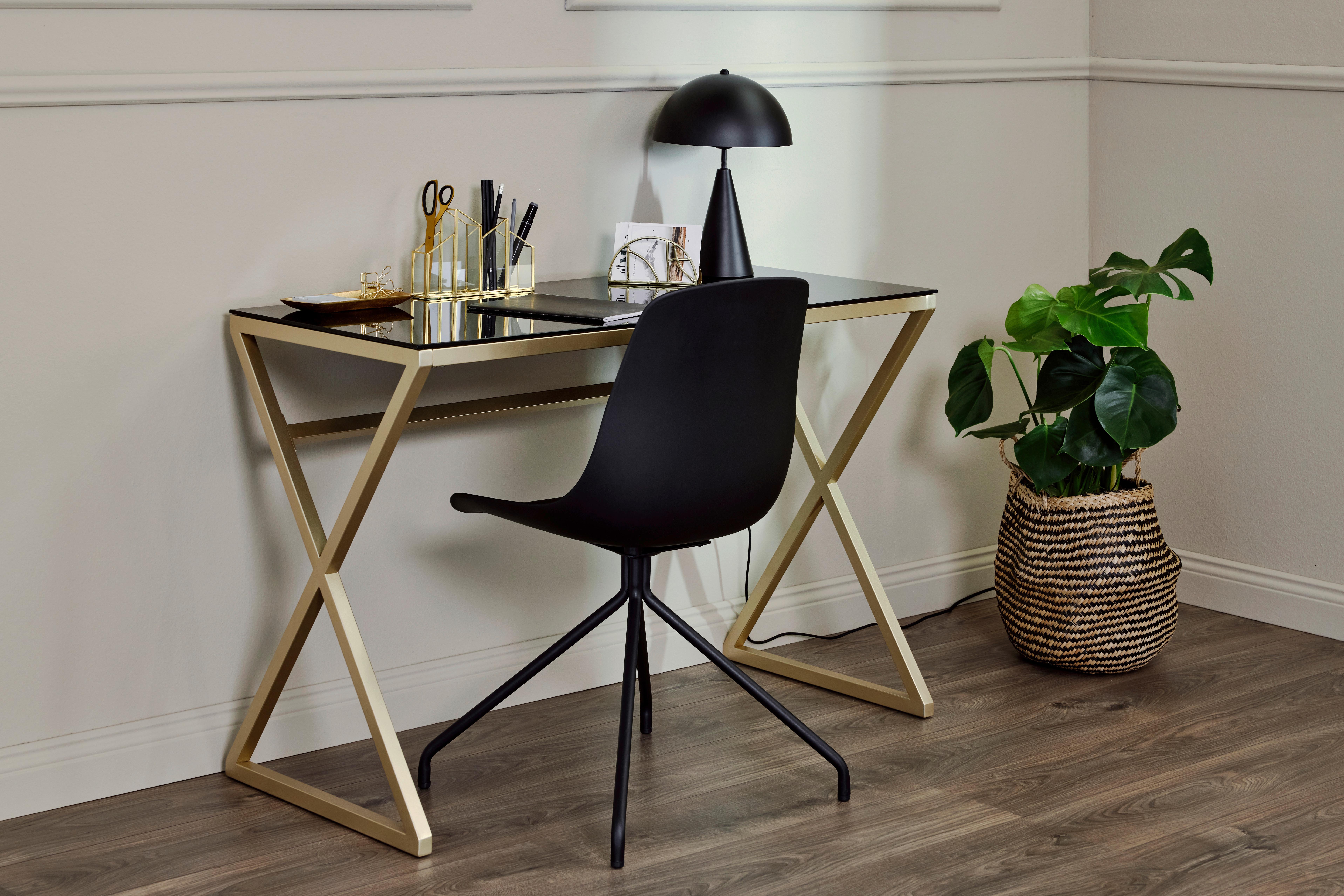 Schreibtisch B 50cm H 72cm Xtra Desk, Schwarz - Goldfarben/Schwarz, MODERN, Glas/Metall (110/50/72cm) - Livetastic