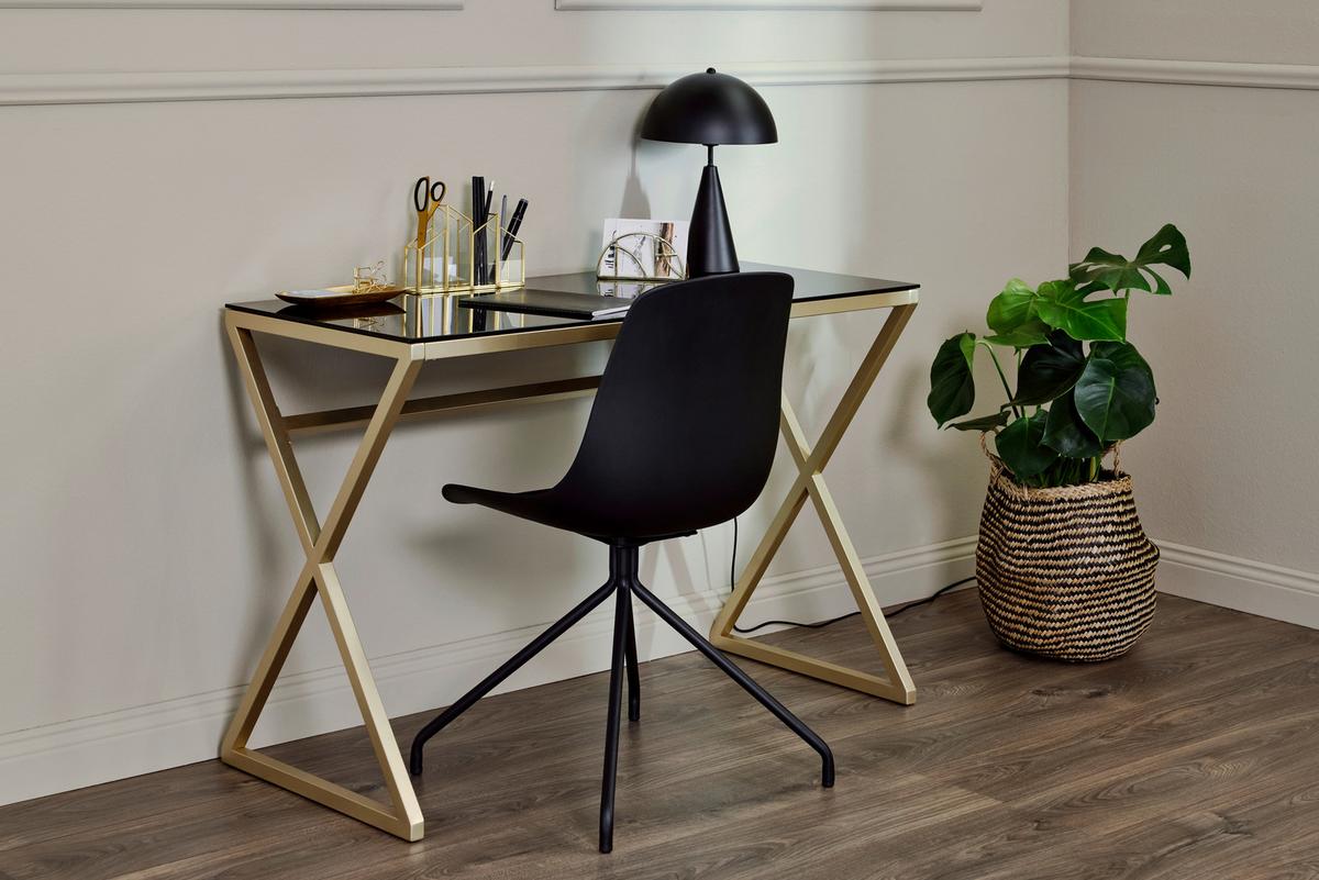 Schreibtisch B 50cm H 72cm Xtra Desk, Schwarz - Goldfarben/Schwarz, MODERN, Glas/Metall (110/50/72cm) - Livetastic
